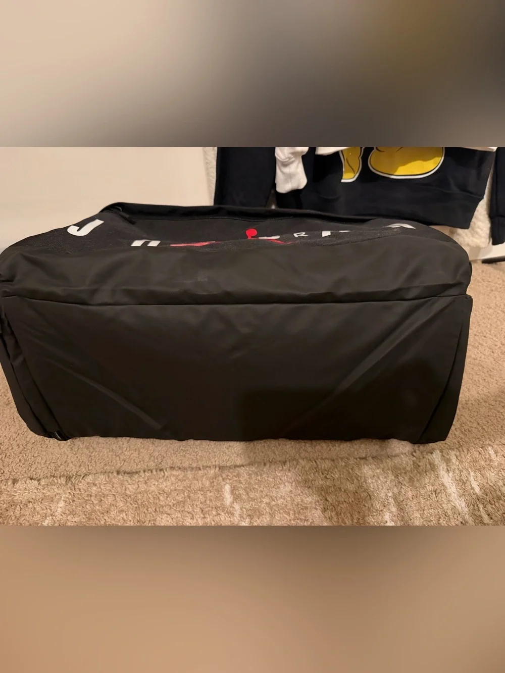 Jordan Black Duffel Bag with Red Jumpman and White Logo